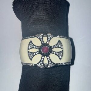 Chic Cream and Black Women's Bracelet with Red Accent